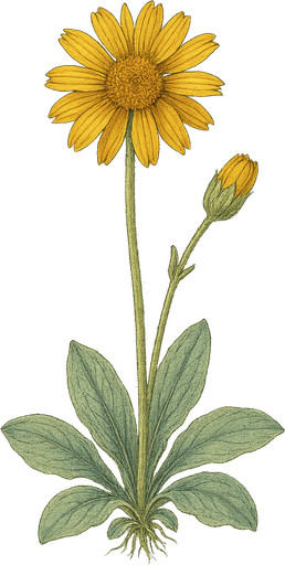 Arnica montana, plante en fleur, illustration botanique
